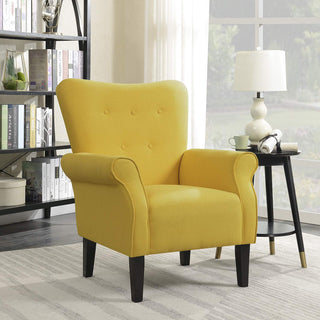 Belleze Modern Accent Chair Roll Arm Linen Living Room Bedroom Wood Leg (Citrine Yellow)